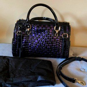FEIMINA Genuine Purple/Black Leather Tote Handbag CrossBody Bag - NEW Condition